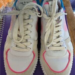 rag & bone Women's Retro Runner 2.0 Lace Up Sneakers Pink and Blue 38